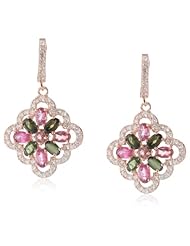 Rose Gold Plated Sterling Silver Pink and Green Tourmaline and Created White Sapphire Earrings