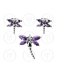 Sterling Silver -Dragon Fly Earrings Pendant Set Amethyst (PS-1023-A)