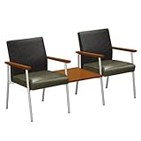 IMAGE OF Uptown Fabric Guest Chairs with Center Table Moss Fabric/Cherry Finish Table Arms/Silver Legs