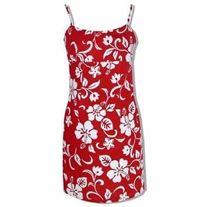 Tailored Fit Empire Waist Sun Dress - Classic Hibiscus Family Outfit Spaghetti Strap Hawaiian Aloha Form Fitting Sun Dress - Mini Style