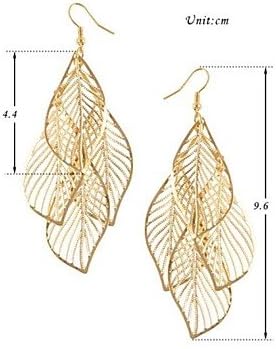 Suravitsell @(1 Pair)European (Hollow Fringed Leaves) Golden Alloy Drop Earrings