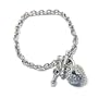 Silver Heart Lock and Key Charm Toggle Bracelet Fashion Jewelry