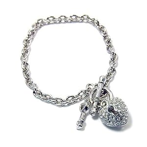 Buy Silver Heart Lock and Key Charm Toggle Bracelet Fashion Jewelry by PammyJ Bracelet