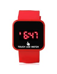 Touch Screen Red LED Quartz Watches Ladies Girl"s Rubber Wristwatch