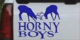 Blue 10in X 7.9in -- Horny Boys Funny Hunting And Fishing Car Window Wall Laptop Decal Sticker