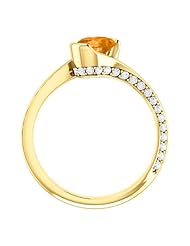 14K Yellow Gold 7.00x5.00mm Oval Cut Spessartite Garnet and Diamond Ring -- LIFETIME WARRANTY