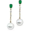 18K Yellow Gold Paspaley South Sea Cultured Fine Round Pearl, Emerald and Diamond Earrings - 11.00mm