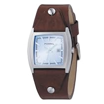 Fossil JR8133 Stainless Steel Gents Analogue Blue Dial Leather Cuff Watch