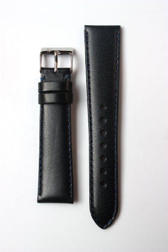 16mm Navy Polished Calfskin Leather Watchband with Nubuck Lining and S/S Buckle