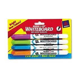 Marks-A-Lot Pen-Style Dry Erase Markers, Fine, 4 Bright Colors Set AVE24450 by 