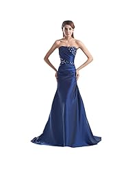 Strapless Satin Beaded Sequined Mermaid Evening Dress/Wedding Party Dress 