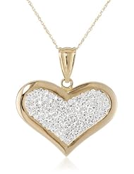 14k Yellow Gold Heart with Hand-Set Cubic Zirconia Pendant Necklace, 18"