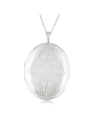 Antique Style Oval Milgrained Edge Locket Necklace Sterling Silver