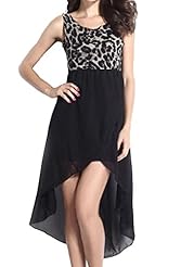 Polyester/Spandex Spring Summer Winter Knee Length High-Low-Hem Leopard Print Sleeveless Evening Dress 