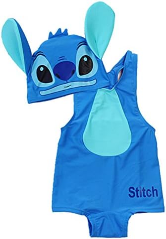 KMFEIL Cartoon Blue Stitch 2 Piece Onesie Baby Boy Swimwear With Hat