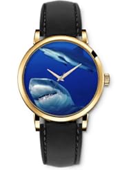 SPRAWL Aanalog Fashion Series Gold Ladies Watches of Genuine Black Leather Strap,Unique Wrist Watch for Women Girls Designed with Sharks in the sea