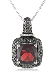Sterling Silver Gemstone with White and Black Diamond Cushion Pendant Necklace, 18"