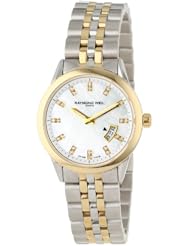Raymond Weil Womens 5670-STP-97091 Freelancer Date Two Tone Mother-Of-Pearl Dial Watch