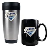San Diego Padres MLB Stainless Steel Travel Tumbler & Black Ceramic Mug Set - Primary Logo