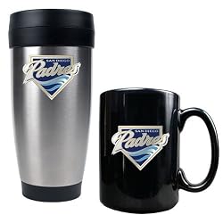 San Diego Padres MLB Stainless Steel Travel Tumbler & Black Ceramic Mug Set - Primary Logo by Great American Products