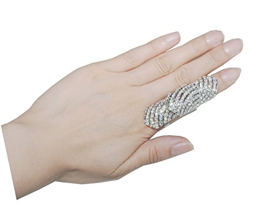 Minid Rhinestone Armor Jewelry Knuckle Hinged Adjustable Long Double Full Finger Ring(mn105)