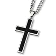 Black Carbon Fiber and Polished Stainless Steel Cross Necklace on 24 Inch Chain