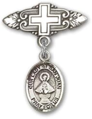 Sterling Silver Baby Badge with Our Lady of San Juan Charm and Badge Pin with Cross