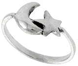 Sterling Silver Crescent Moon & Star Ring (Available in Sizes 6 to 10)