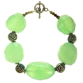 Handmade Green Chalcedony Bracelet With Silver Floral Beads by AsiaEXP