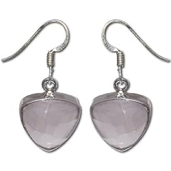 Silver Antique Earrings Rosequartz Gemstone Jewelry 1.25 inches (erg099)