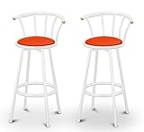2 Orange Nylon Specialty / Custom White Barstools with Backrest Set
