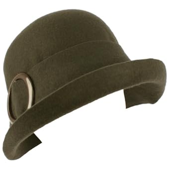 100% Wool Winter Structured Upturn Brim Cloche Bucket Bell Belt Church Hat Gray