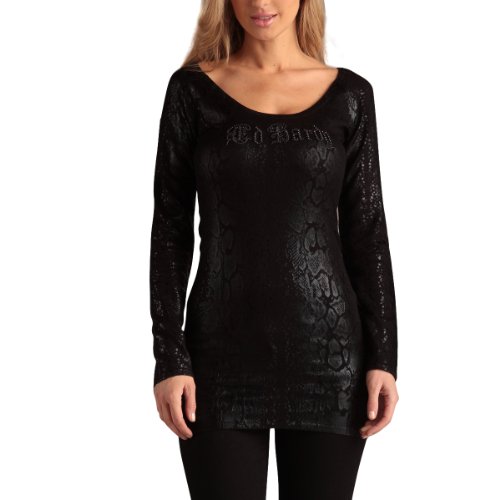 Ed Hardy Long Sleeve Scoop Neck Tunic-Black Snakeskin