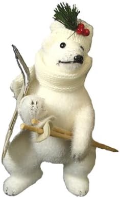12" Freestyle Snowboard Polar Bear with Poles, Scarf and Holly Christmas Figure