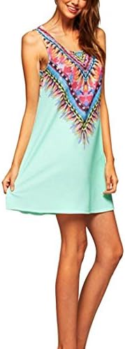 Englady Women's Vintage Tribal Print Sleeveless Shift Dress Mini Beach Dress