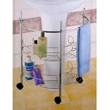 Semi-circular Under Pedestal Sink Caddy Rolling Bathroom Cart on Wheels, Chrome