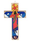 Hand Painted Wooden Crosses - New Rising Christ - 7.9 Inch./20 Cm.