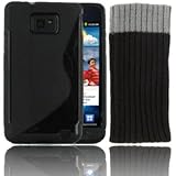 Easyi - Samsung i9100 Galaxy S 2 Black Gel Skin Case Cover & Sock