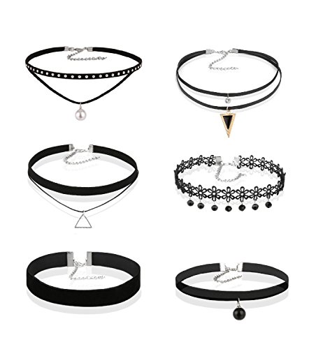 6 PCS Womens Black Velvet Choker Necklace for Women Girls Lace Chokers Gothic Tattoo Necklace Pendant