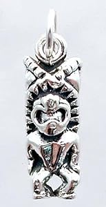 Small Tropical Three Dimensional Polynesian Tiki Charm in Sterling Silver, #11525
