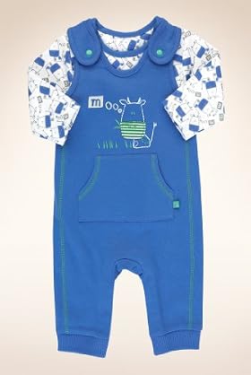 2 Piece Petit Bebe Pure Cotton Cow Dungaree Outfit