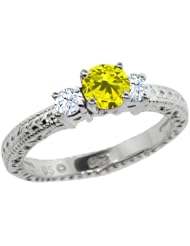 0.83 Ct Round Canary Diamond White Topaz 14K White Gold 3-Stone Ring