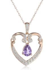 10k Rose Gold Pear Shaped Light Amethyst and Diamond-Accent Heart Pendant Necklace, 18"