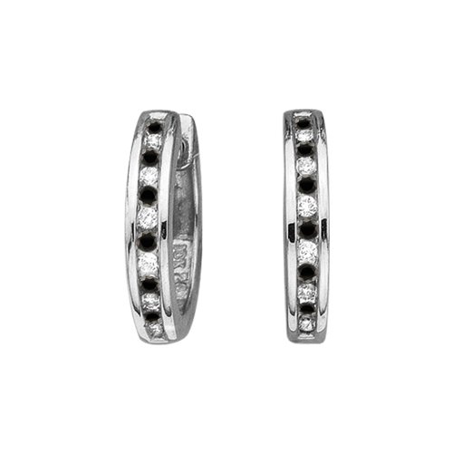 Childrens Toyshop  Jewelry : 10K White Gold 1/4 ct. Alternating Black and White Diamond Huggie Earrings