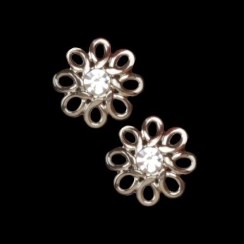 Glass Button 5 8'' Petite Petals Silver Rhinestone By The Each
