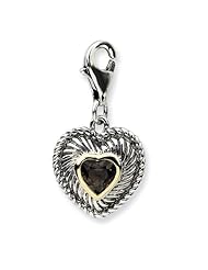 14k Yellow Gold Sterling Silver with Smokey Quartz Antiqued Charm