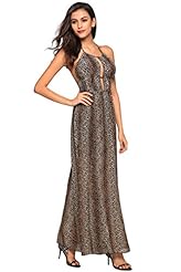 Chiffon Backless Halter Full Length Leopard Print Party Dress/Maxi Dress 