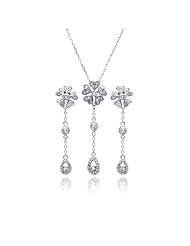 Nickel Free Sterling Silver Pendant & Earring Sets CZ Flower With Hanging CZ Teardrop Set Pendant Flower Diameter: 11.8mm Pendant Length With Teardrop: 1.75 Inches Earring Diameter: 11.1mm Earring Length With Teardrop: 1.6 Inches
