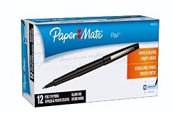 Papermate Point Guard Flair Porous Point Stick Pens, Black Ink, Medium Point, Dozen, DZ - PAP8430152