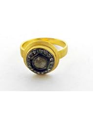 14kt Yellow Gold Diamond Pave Ring Silver Handmade Jewelry for New Year